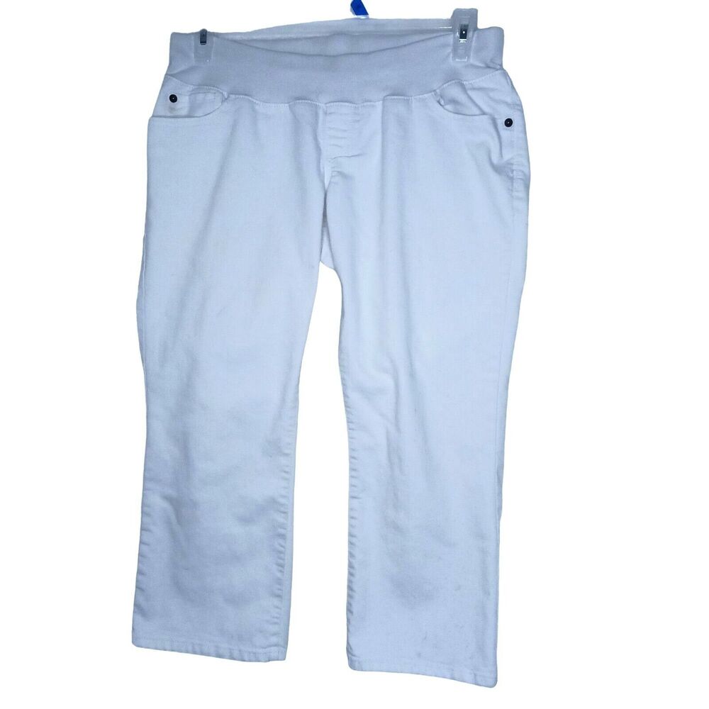 Liz Lange Maternity Jeans Womens Size 8 White Crop Pull On Elastic Waist